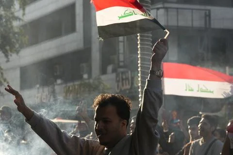 Fans in Baghdad react to their team qualifying for the FIFA World Cup 2026, Iraq Stock Photos
