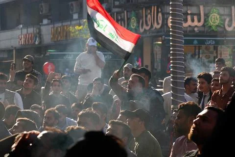 Fans in Baghdad react to their team qualifying for the FIFA World Cup 2026, Iraq Stock Photos