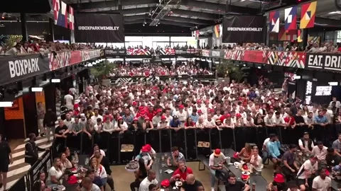 Fans at Boxpark Wembley react to England's disallowed goal  Video stock 278366386