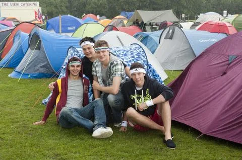 Fans Camping In The Rain To Be First In The Queue For The Start Of Wimbledon For Stock Photos