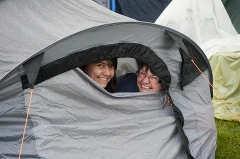 Fans Camping In The Rain To Be First In The Queue For The Start Of Wimbledon For Stock Photos