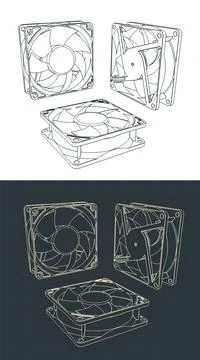 Fans for CPU coolers and computer cases blueprints 스톡 일러스트