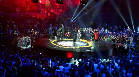Fans dancing, Burn Battle School 2014 (break-dance show) in Kiev, Ukraine. Video stock 41457229