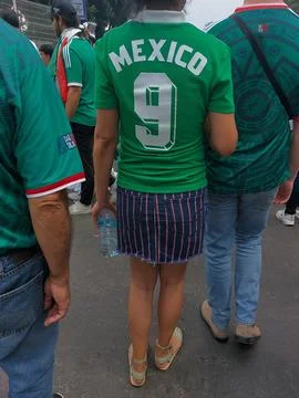 Fans of El Tri: Back View of a Female Football Fan Wearing Mexico Number 9 Stock Photos