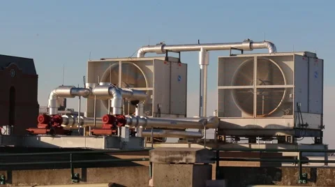 Fans flowing air on top of building Stock Footage 45563024