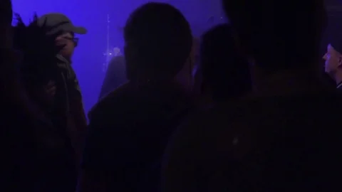 Fans in front of the stage at a rock party. Vídeo Stock 79741901