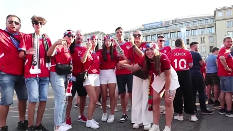 Fans gather in Leipzig before the match between Portugal and Czech Republic, LEI Video stock 277662232