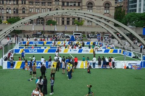 Fans gather at Nathan Phillips Square for soccer match Stock Photos