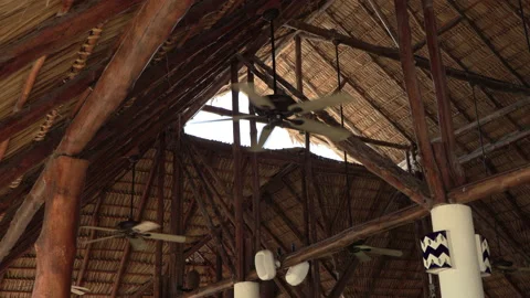 Fans hanging from the ceiling, holiday atmosphere, tourism and hotel. summer Stock Footage 170530032