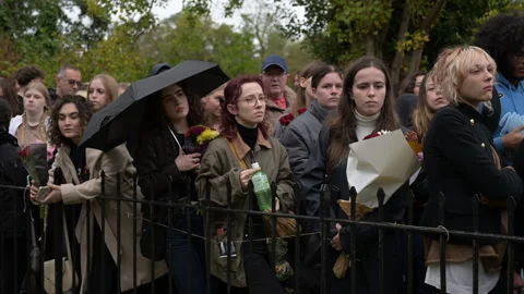 Fans Queue to Remember Singer Liam Payne at London Vigil in Kensington Gardens Stock Footage 291838482