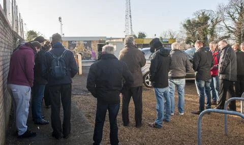Fans Queue For Tickets At Cambridge United Abbey's Stadium Prior Their Fa Cup Fi Stock Photos