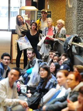 Fans Queue For Tickets To See Hamlet Starring Benedict Cumberbatch At The Barbic Stock Photos