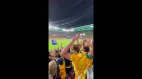 Fans React to Australi's Triumph over France in Penalty Shootout in Brisbane... Stock Footage 247901157