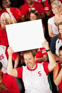 Fans: team fan holds up blank sign Stock Photos
