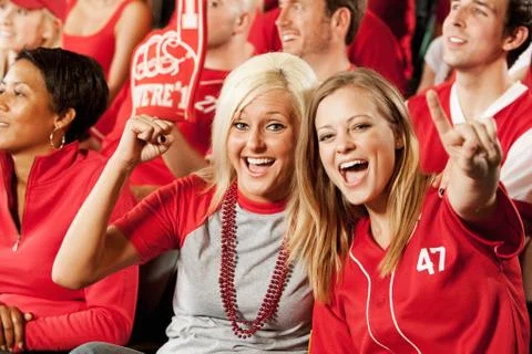 Fans: two friends at the game Stock Photos