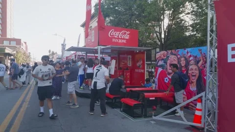 Fans Visit Coca Cola Fan Zone During USA vs Paraguay FIFA World Cup Match Stock Footage 337247080
