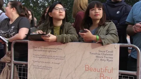 Fans waiting at the red carpet of BFI London Film Festival 2018 - Beautiful Boy Stock Footage 104554265