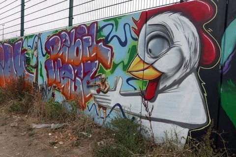 Fantasievolle, kuenstlerische Graffitis an einer Mauer, Deutschland, Nordr... Stock Photos