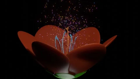 Fantastic 3D flower with glowing multi-colored particles on a black background.  Stock Footage 241470209