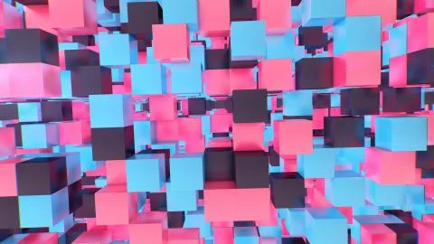 A fantastic 3d illustration of a parallel world multicolored cubes levitating Illustrazione stock