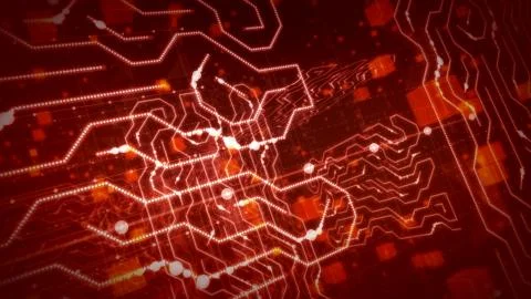 A fantastic 3d rendering of a circular processor with zigzag yellow lines, in Illustrazione stock