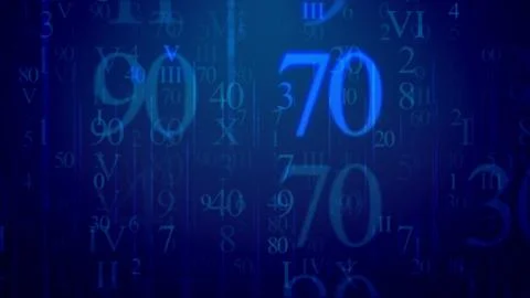 Fantastic 3d rendering of luminous light blue Latin and Arabic digits, with h 库存插图