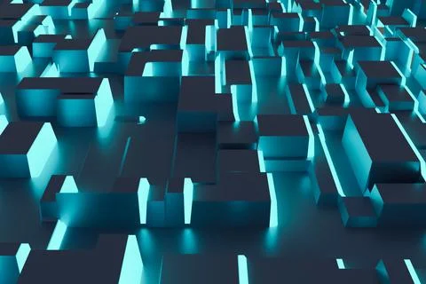 Fantastic abstract background of cubes and light panels. 3D illustration. Stock Illustration