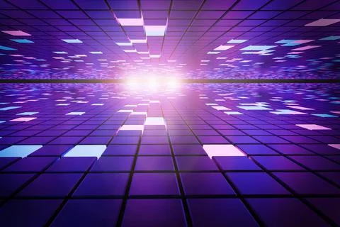 Fantastic abstract background of cubes and light panels. 3D illustration. Stock Illustration