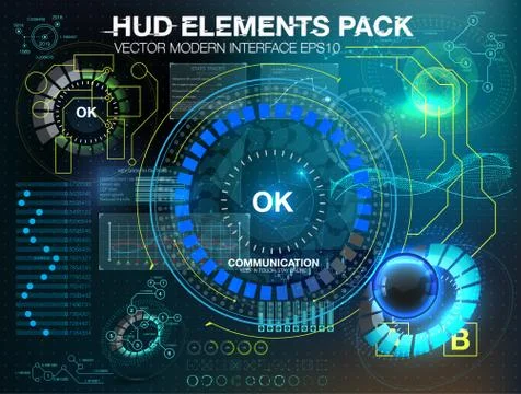 Fantastic abstract background with different elements of the HUD.  Stock Illustration