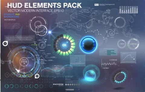 Fantastic abstract background with different elements of the HUD. Stock Illustration