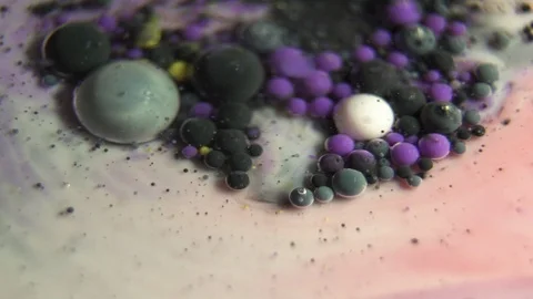 Fantastic abstract paint bubbles moving in slow motion. Chemical reaction of Stock Footage 87234160