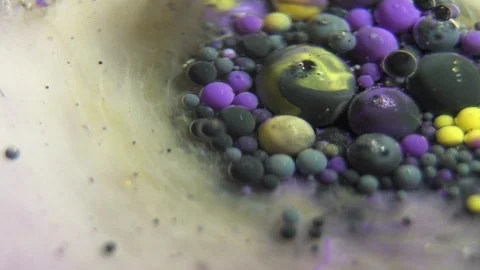 Fantastic abstract paint bubbles moving in slow motion. Chemical reaction of Stock Footage 87234265