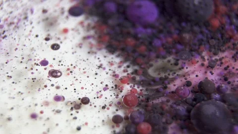 Fantastic abstract paint bubbles moving in slow motion. Chemical reaction of Stock Footage 87234535