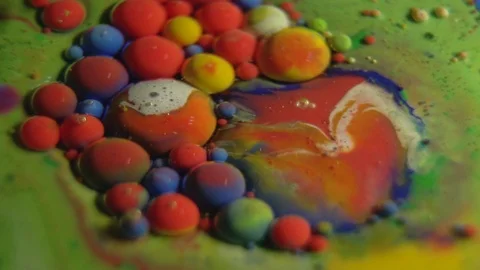 Fantastic abstract paint bubbles moving in slow motion. Chemical reaction of Stock Footage 87234880