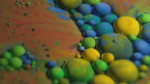 Fantastic abstract paint bubbles moving in slow motion. Chemical reaction of Stock Footage 87234943