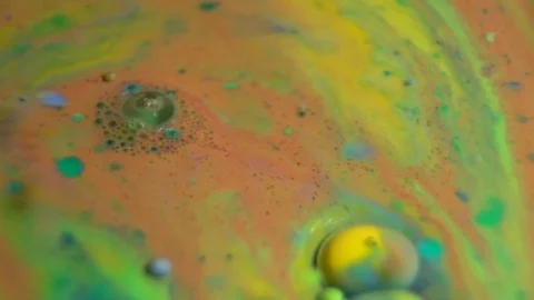 Fantastic abstract paint bubbles moving in slow motion. Chemical reaction of Stock Footage 87235020