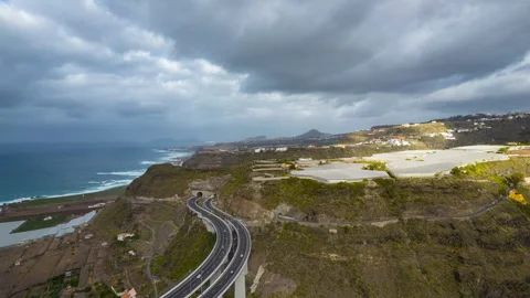 Fantastic aerial hyperlapse over the Silva bridge with beautiful sunset colors Stock Footage 245656280