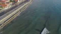 Fantastic aerial view of resort town in Cyprus, Larnaca seafront, low season HD Footage