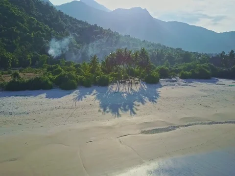 Fantastic Aerial View White Sand Beach and Quiet Ocean Surf Stock Footage