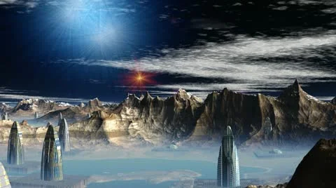 Fantastic (alien) city and UFO Stock Footage