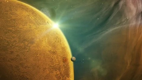 Fantastic Alien Planet On Nebula Space Background Stock Footage 94281763