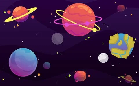 Fantastic alien planets on a space background a vector cartoon flat illustration 스톡 일러스트