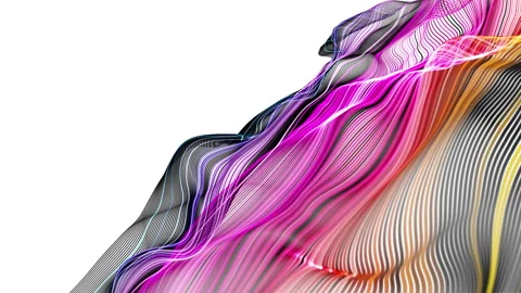 Fantastic animation with striped wave object in slow motion, loop 4K Stock Footage 341981281
