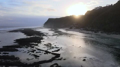 Fantastic arial drone view of sandy beach and ocean waves Stock Footage 139681749