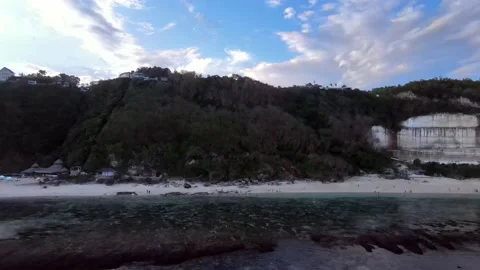 Fantastic arial drone view of sandy beach and ocean waves Stock Footage 139681828