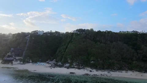 Fantastic arial drone view of sandy beach and ocean waves Stock Footage 139681855