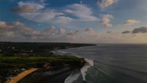 Fantastic arial drone view of sandy beach and ocean waves Stock Footage 139681912