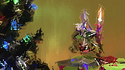 Fantastic background. Large green tree with lights. Burning candle. Stock-Footage 145408407