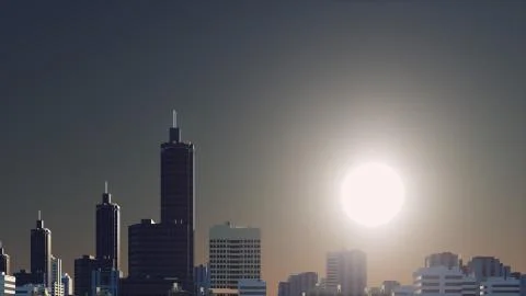 Fantastic big sun over abstract city skyline Ilustração Stock