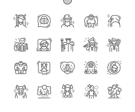 Fantastic characters Well-crafted Pixel Perfect Vector Thin Line Icons Stock Illustration